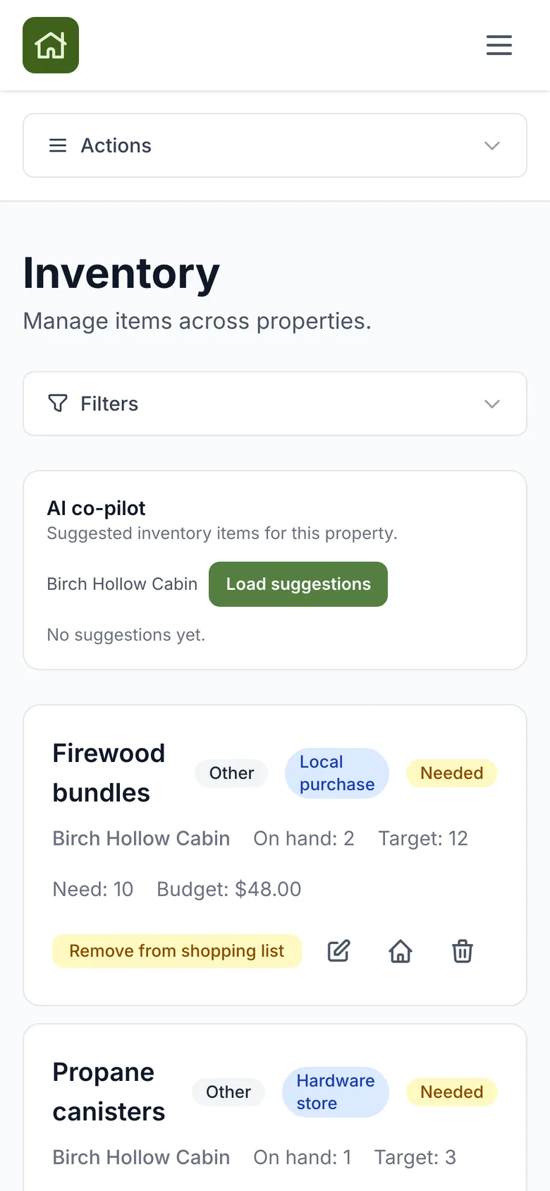 Inventory with a shopping list on a phone