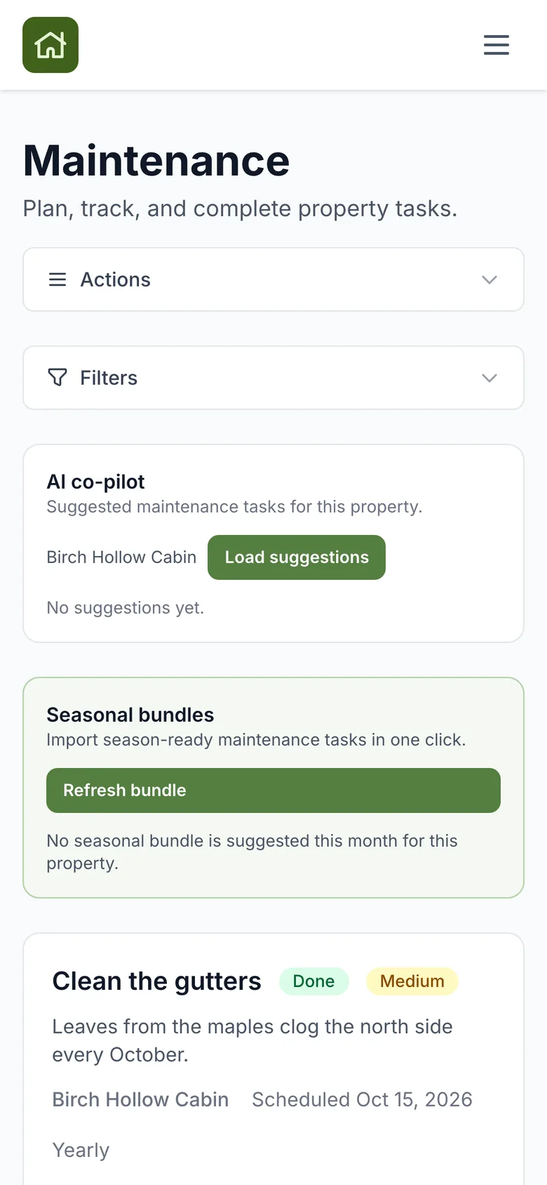 Maintenance task list on a phone