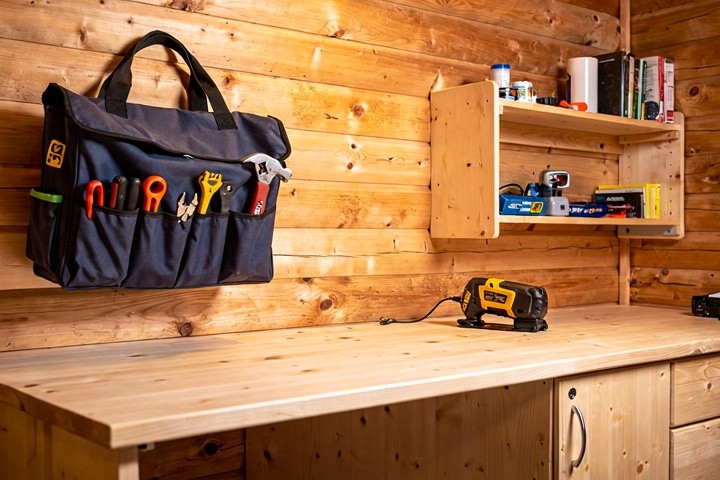 Organized cabin maintenance workspace