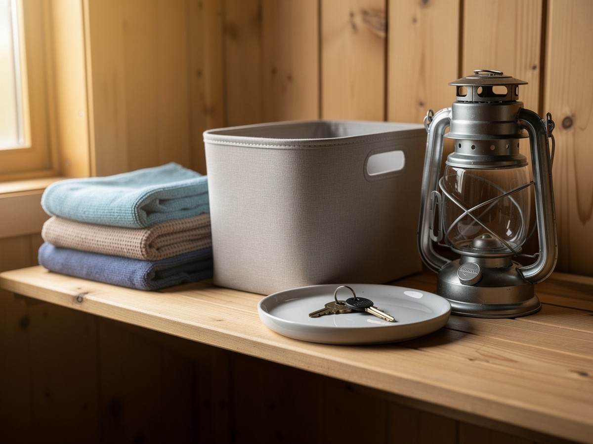 Orderly pantry shelf with weekend essentials prepared for the next group