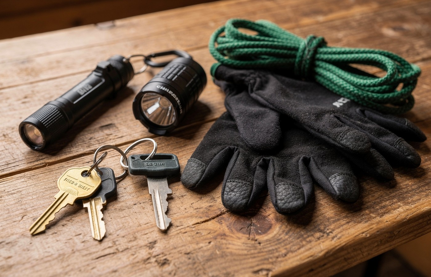 Opening checklist tools and cabin essentials on a table